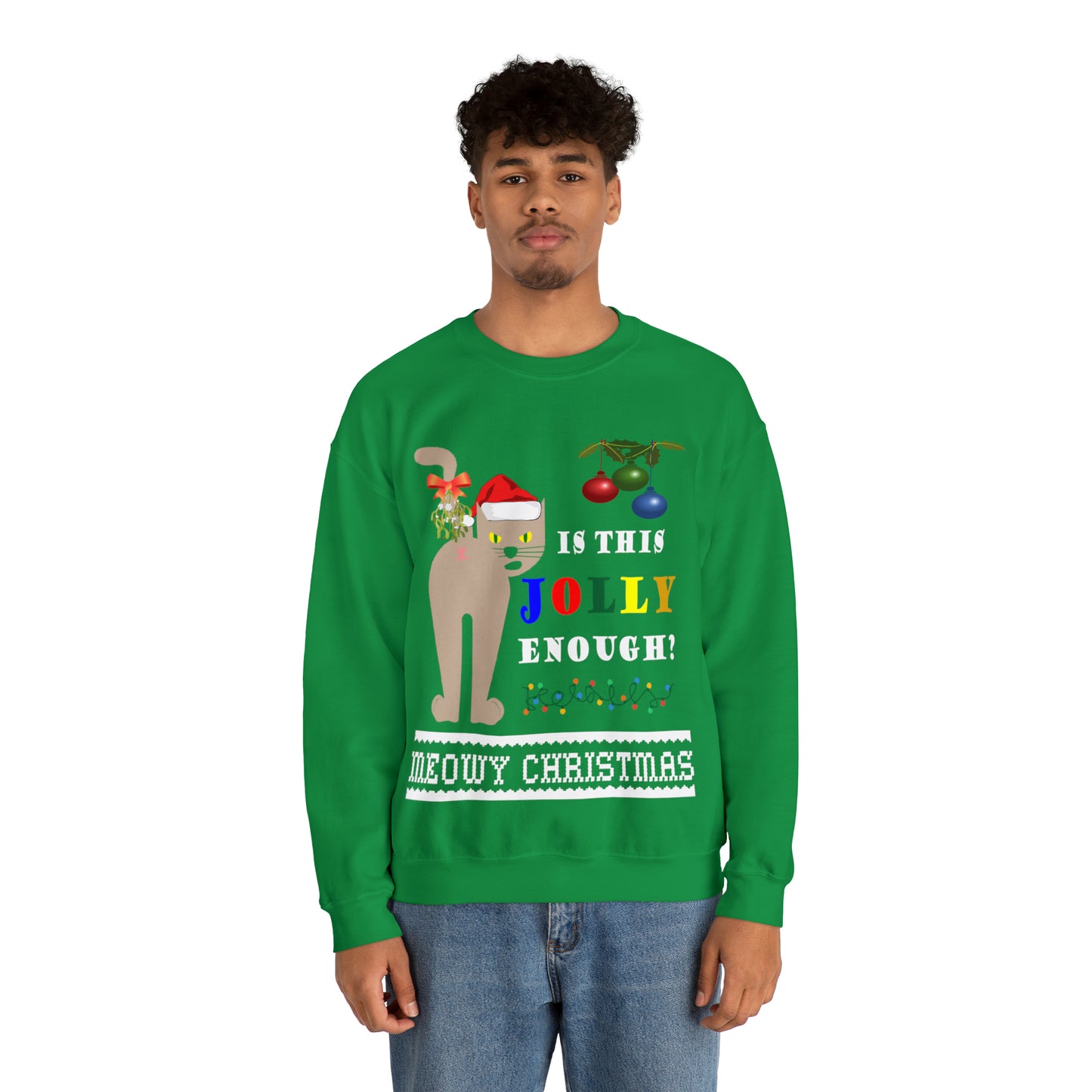 Funny Ugly Christmas Sweater Naughty Cat Mistletoe Unisex