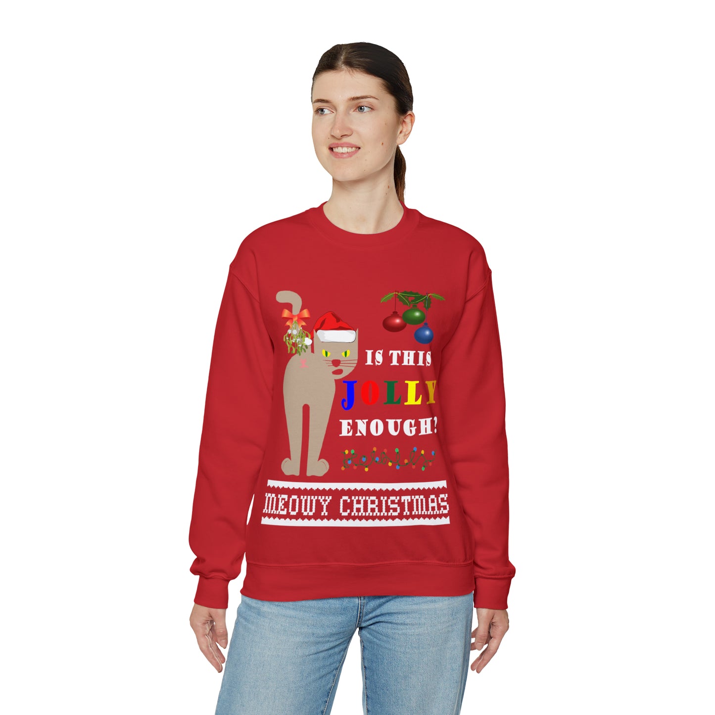 Funny Ugly Christmas Sweater Naughty Cat Mistletoe Unisex