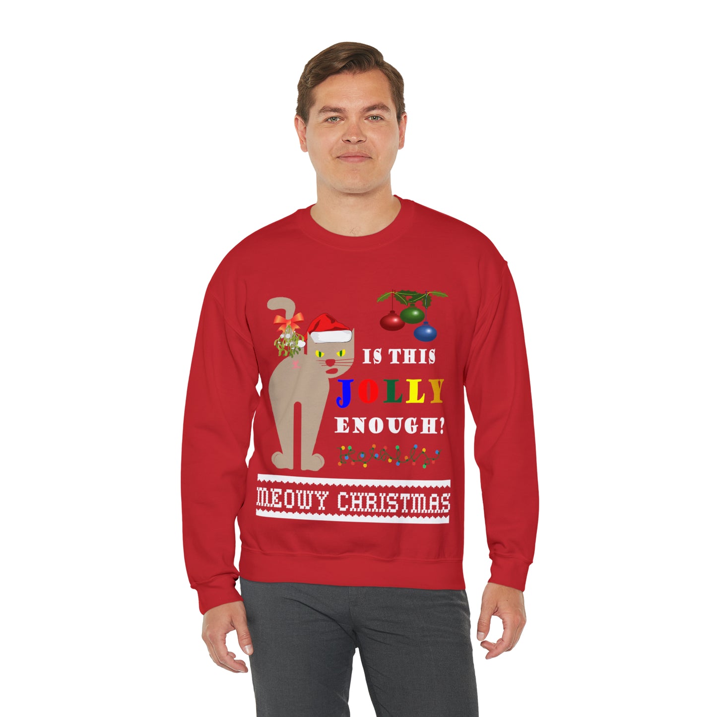 Funny Ugly Christmas Sweater Naughty Cat Mistletoe Unisex