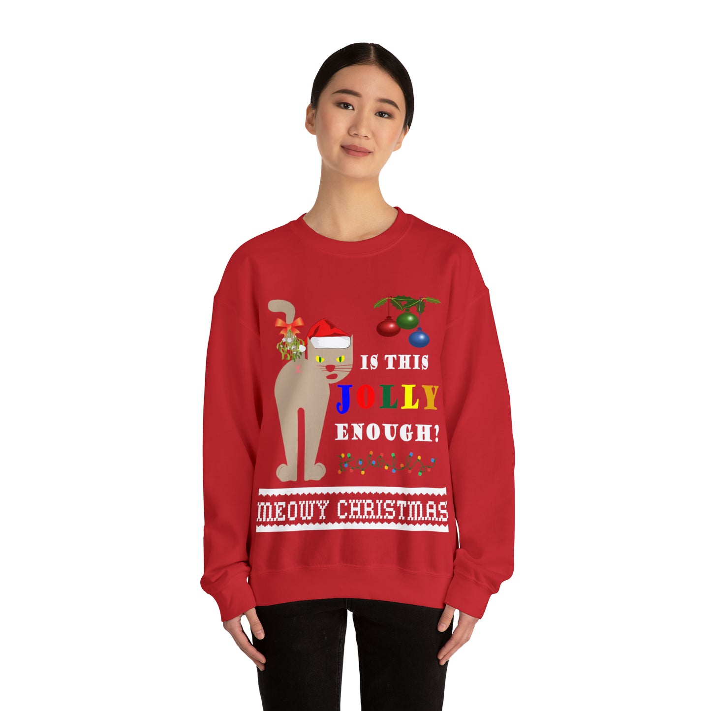 Funny Ugly Christmas Sweater Naughty Cat Mistletoe Unisex