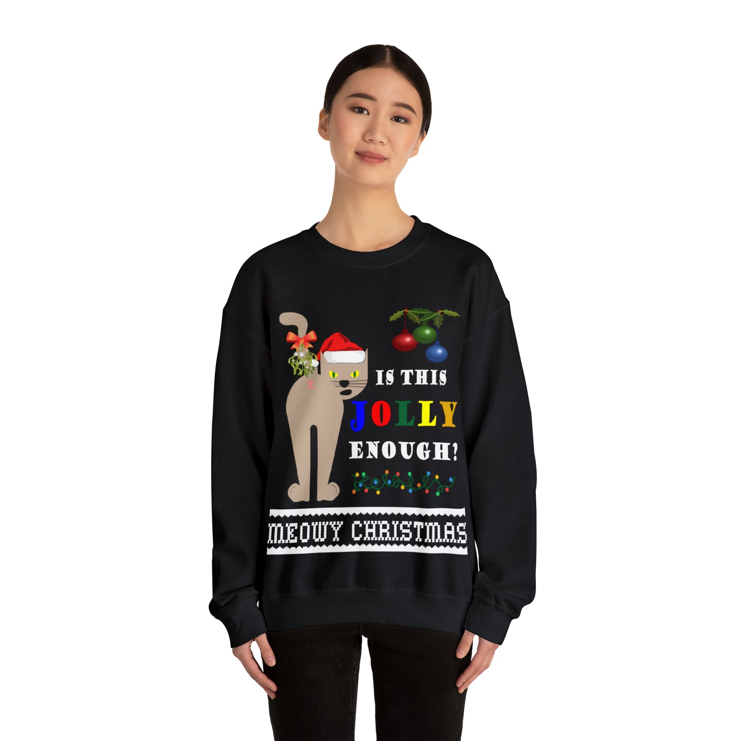 Funny Ugly Christmas Sweater Naughty Cat Mistletoe Unisex