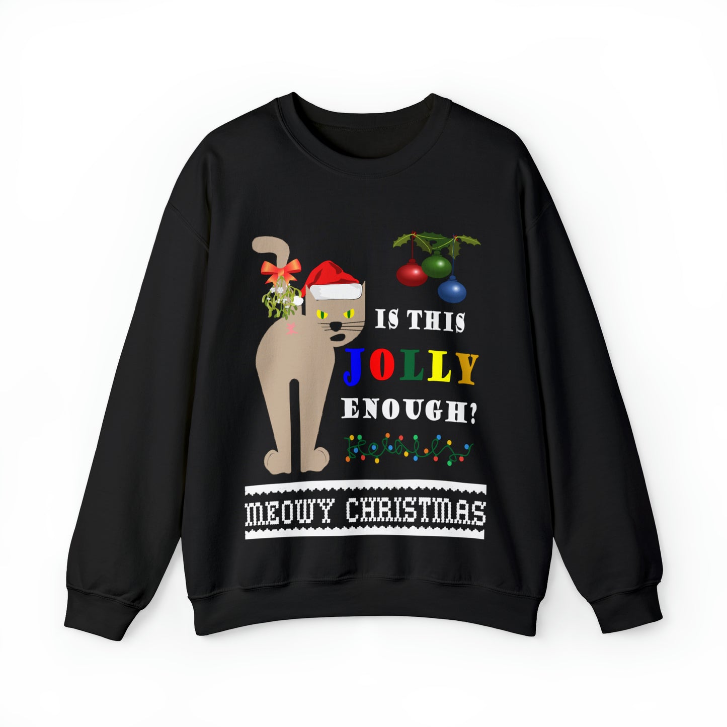 Funny Ugly Christmas Sweater Naughty Cat Mistletoe Unisex