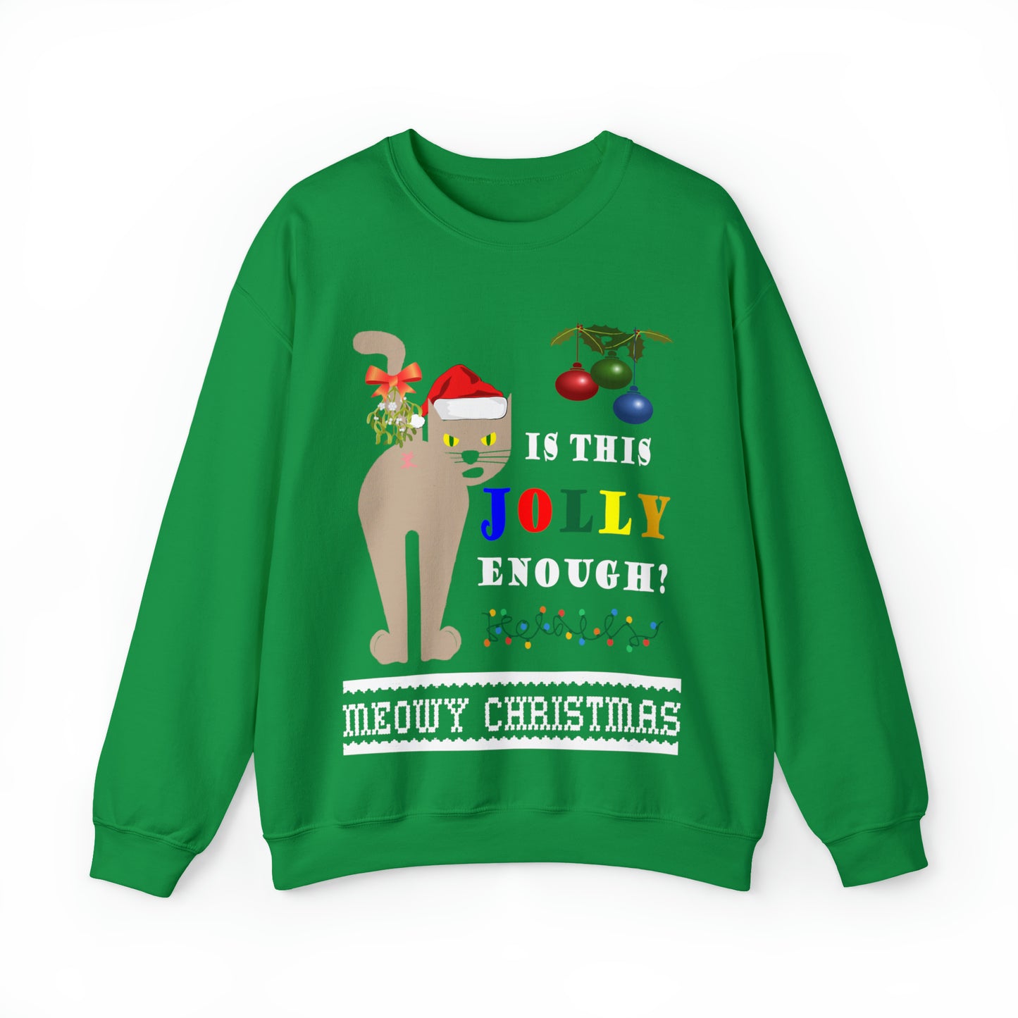 Funny Ugly Christmas Sweater Naughty Cat Mistletoe Unisex