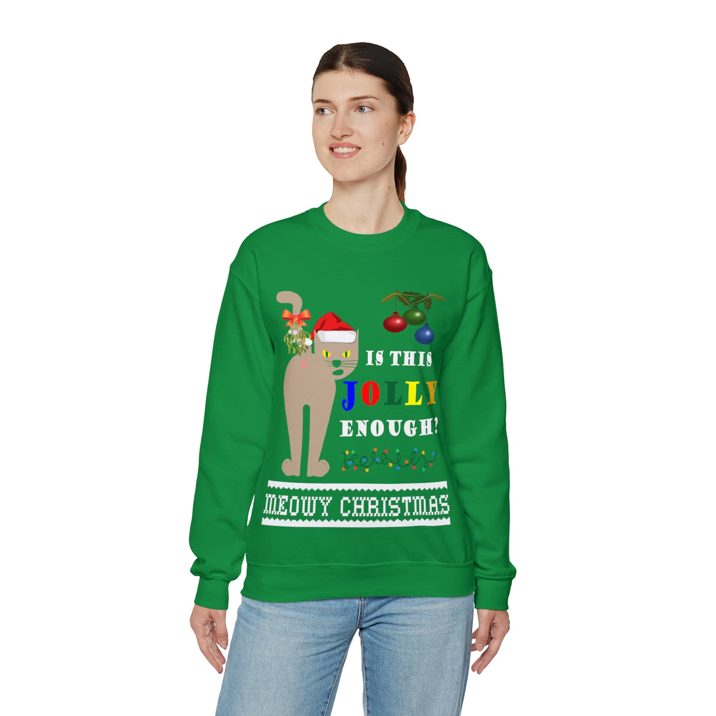 Funny Ugly Christmas Sweater Naughty Cat Mistletoe Unisex