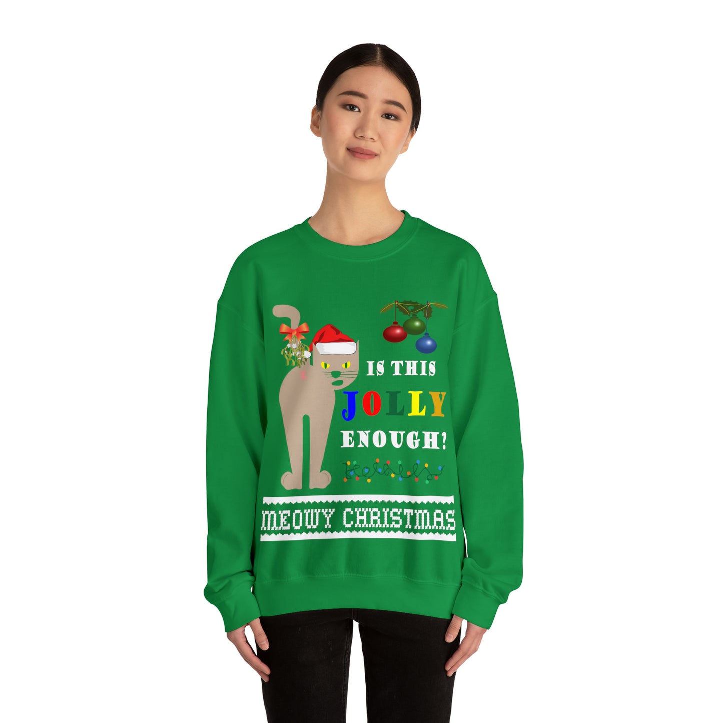 Funny Ugly Christmas Sweater Naughty Cat Mistletoe Unisex