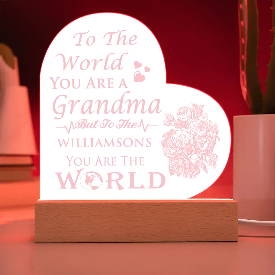 GIFT FOR GRANDMA FROM GRAND KIDS PERSONALIZED ACRYLIC LED HEART NIGHTLIGHT GRANDMA ANNIVERSARY BIRTHDAY GIFT