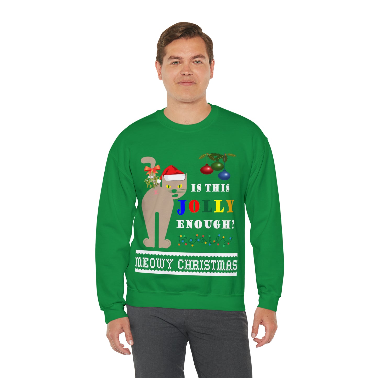 Funny Ugly Christmas Sweater Naughty Cat Mistletoe Unisex