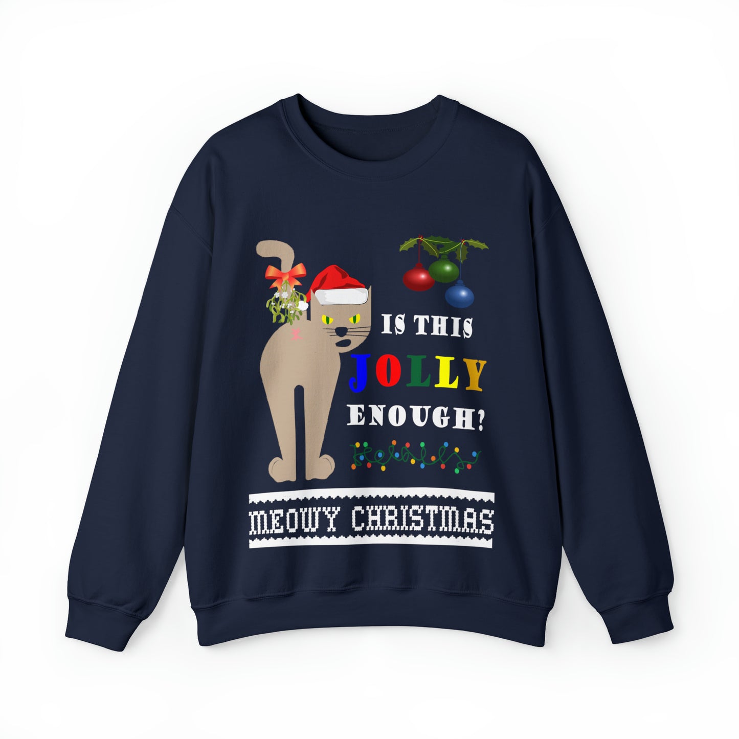 Funny Ugly Christmas Sweater Naughty Cat Mistletoe Unisex