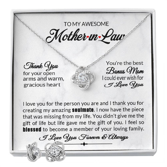 Gift For Mother in Law Bonus Mom From Bride or Groom Love Knot Necklace And Earring Gift Set