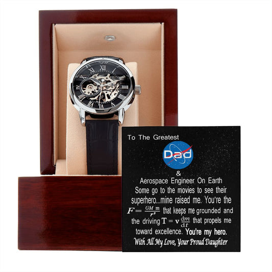 Gift For Dad From Daughter Aerospace Engineer Men's Open Face Watch Gears Unique Dad Gift