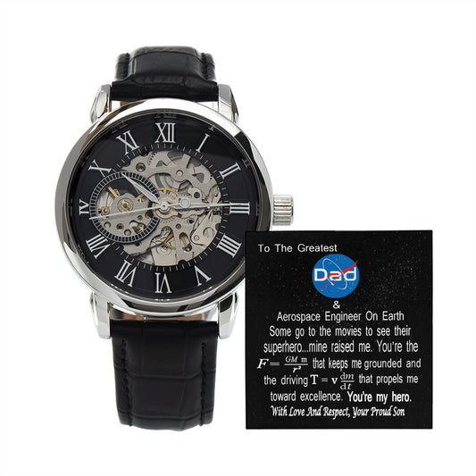 Gift For Dad From Son Aerospace Engineer Men's Open Face Watch Gears Unique Dad Gift