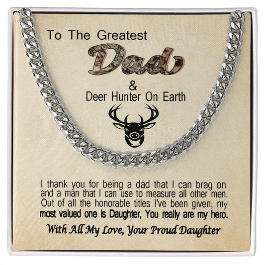 Unique Gift For Dad From Daughter Cuban Link Chain Deer Hunting Dad Gift