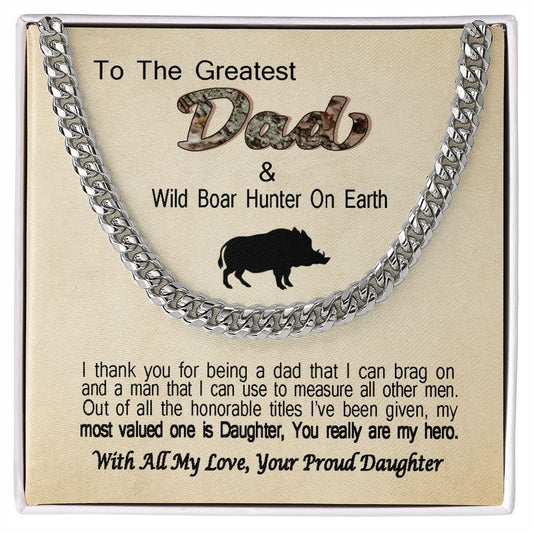 Unique Gift For Dad From Daughter Cuban Link Chain Wild Boar Hunting Dad Gift