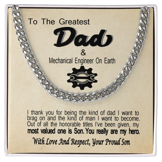 Great Gift For Dad From Son Mechanical Engineer Cuban Link Chain Dad Gift