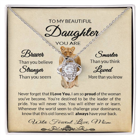 Gift For Daughter From Proud Mom Lion And Cub Love Knot Necklace Daughter Gift