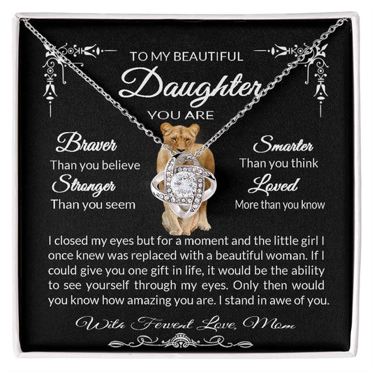 Gift For Daughter From Mom Love Knot Necklace Lion And Cub Daughter Gift From Mom