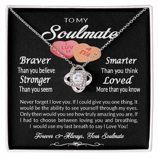 To My Soulmate: I Love You Forever Love Knot Necklace