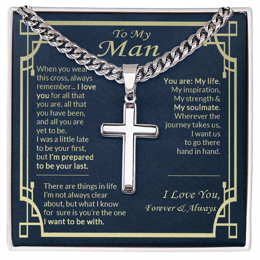 To My Man You Are My Life Cuban Link Cross Chain Gift