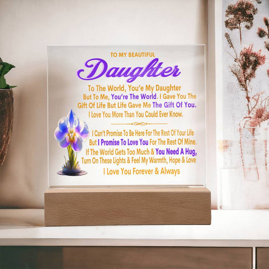 To My Beautiful Daughter You're My World February Birth Flower Acrylic Square Nightlight