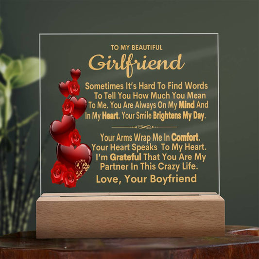 To My Beautiful Girlfriend Acrylic Square Nightlight Valentines Message From Boyfriend