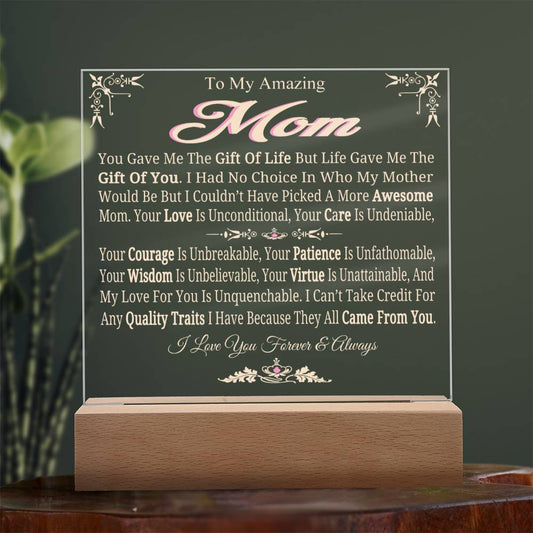 To My Amazing Mom Acrylic Nightlight I Love You Forever & Always Gift For Mom