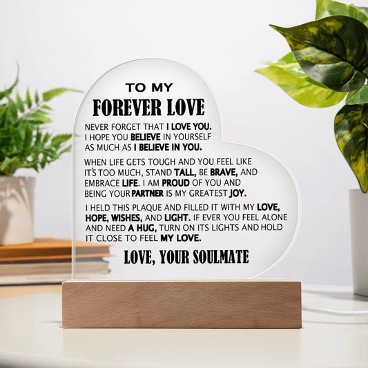 To My Forever Love Acrylic Heart Nightlight Soulmate I Love You Gift