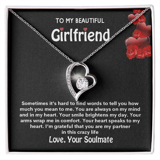 To My Beautiful Girlfriend Valentines Card Message Diamond Heart Necklace From Soulmate